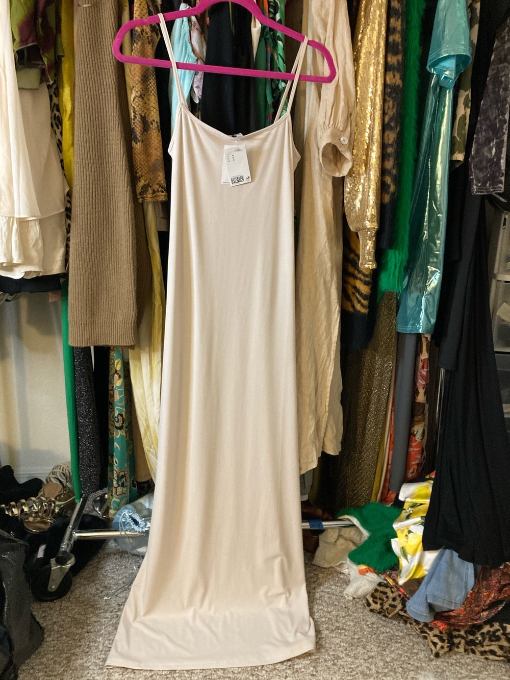 H&M Cream Slip Maxi Dress with Thin Straps